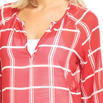 Arkansas Razorbacks Plaid Sheer Top
