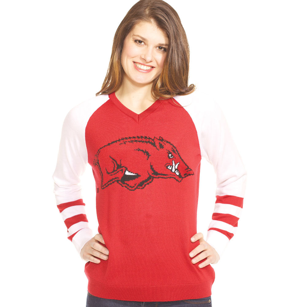 Arkansas Razorbacks V Neck Logo Sweater