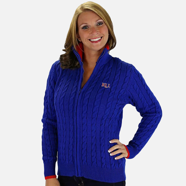 Kansas Jayhawks Zip Cable Cardigan Sweater